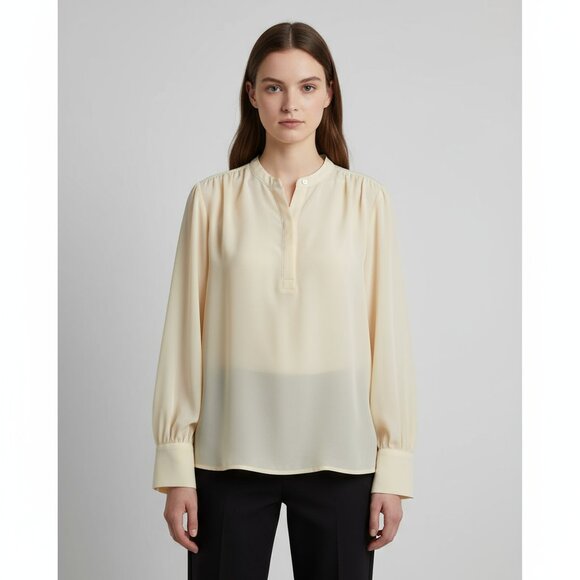 Worthington Womens Long Sleeve Ivory Blouse With Button Closure & Pleated Detail - Picture 1 of 8